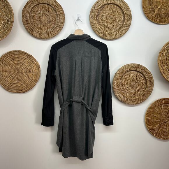 $598 See by Chloe Gray Black Belted Button Up Collared Long Sleeve Mini Dress 6 - Picture 2 of 9